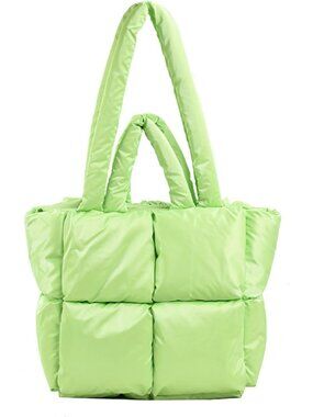 Women's Green Quilted Polyester Lightweight Zipper Luxury Tote Shoulder Handbag